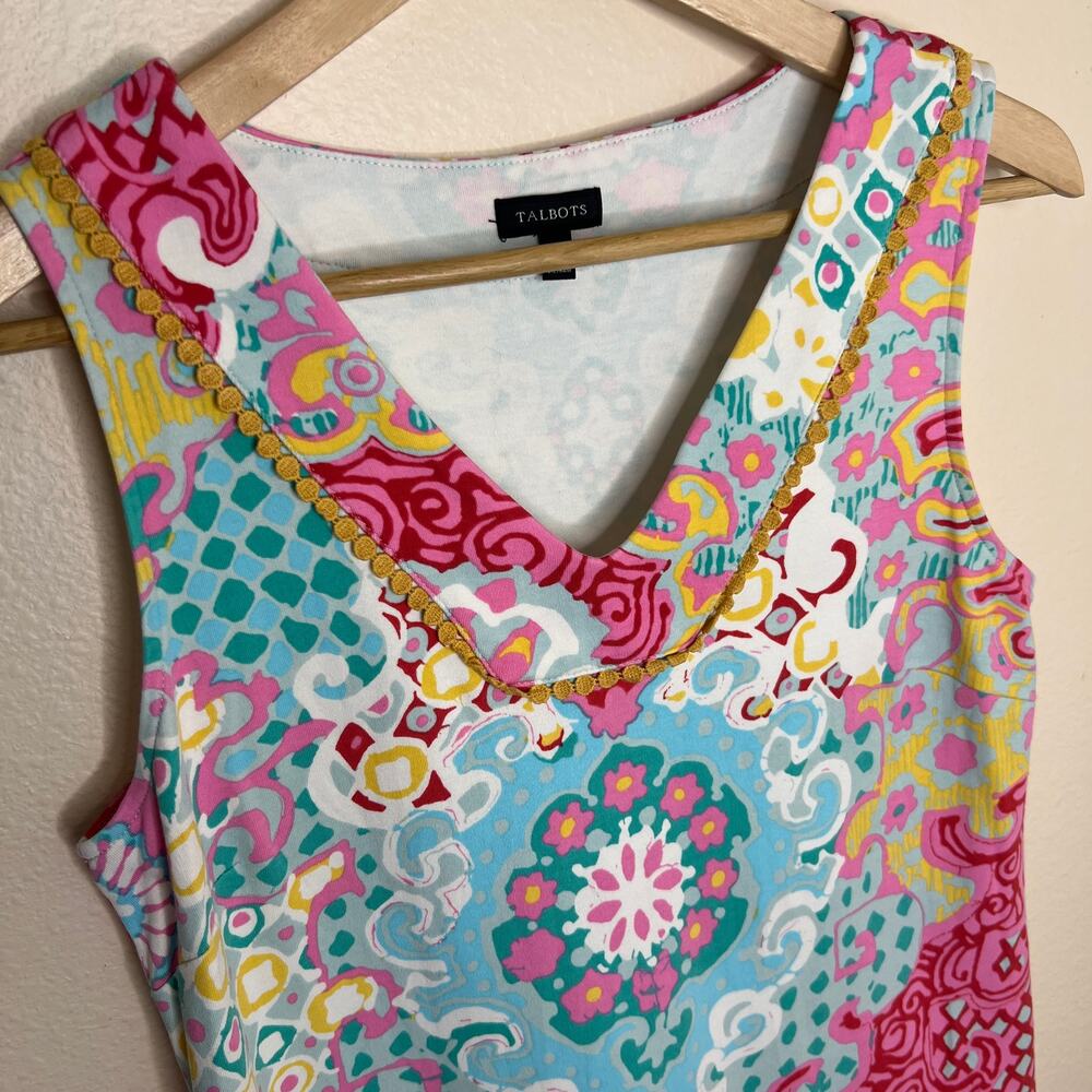 Talbots Bright Multicolored Medallion Interlock Paisley Cotton Sheath Dress S - Picture 2 of 10